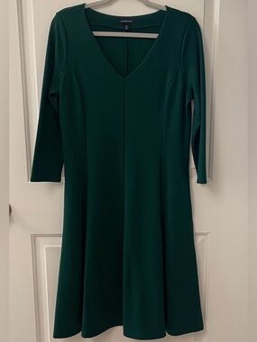Lands' End Women's Deep Green Long Sleeve Dress/Knit/V Neckline/Fitted